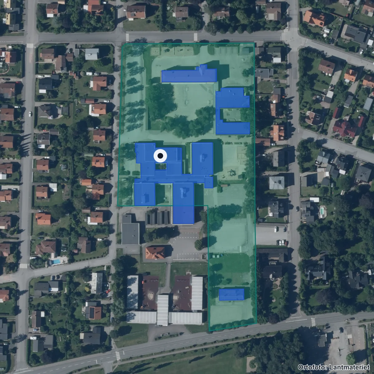 Flygbild över Central Insamlingsenhet, ortofoto från Lantmäteriet
