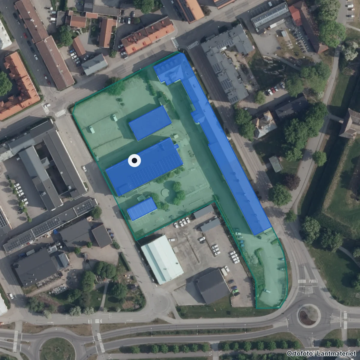 Flygbild över Kunskapsskolan Nyköping, ortofoto från Lantmäteriet