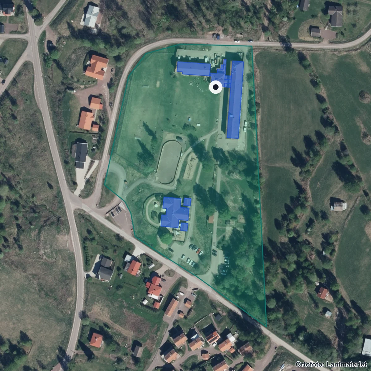 Flygbild över Digerbergets skola, ortofoto från Lantmäteriet