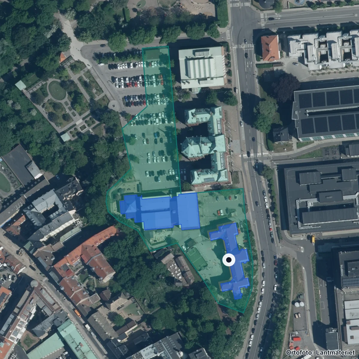 Flygbild över Vittra Landborgen, ortofoto från Lantmäteriet