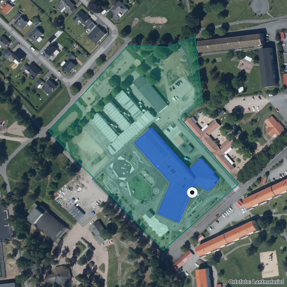 Flygbild över Trälleborg, ortofoto från Lantmäteriet
