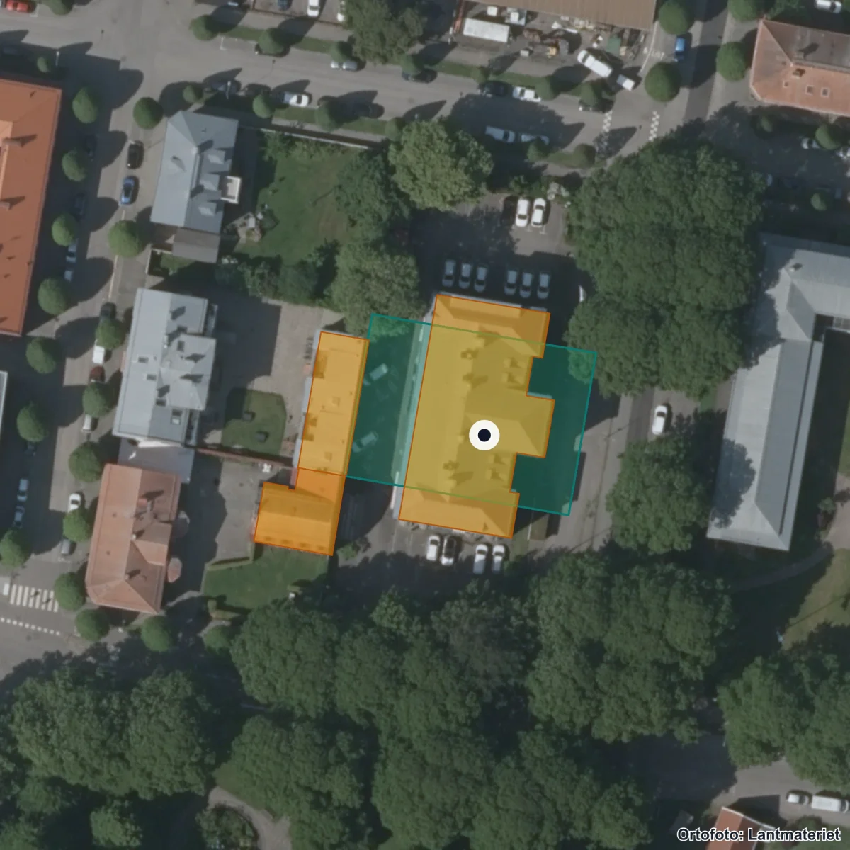 Flygbild över Enhet flerspråkighet, ortofoto från Lantmäteriet