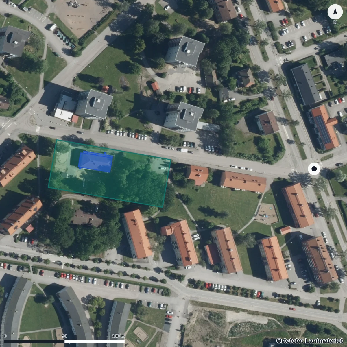 Flygbild över Central Insamlingsenhet Kommunal verksamhet, ortofoto från Lantmäteriet