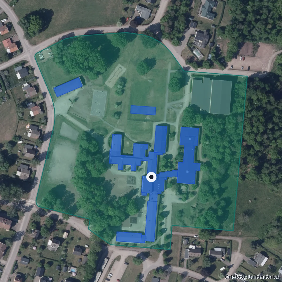 Flygbild över Krungårdsskolan, ortofoto från Lantmäteriet