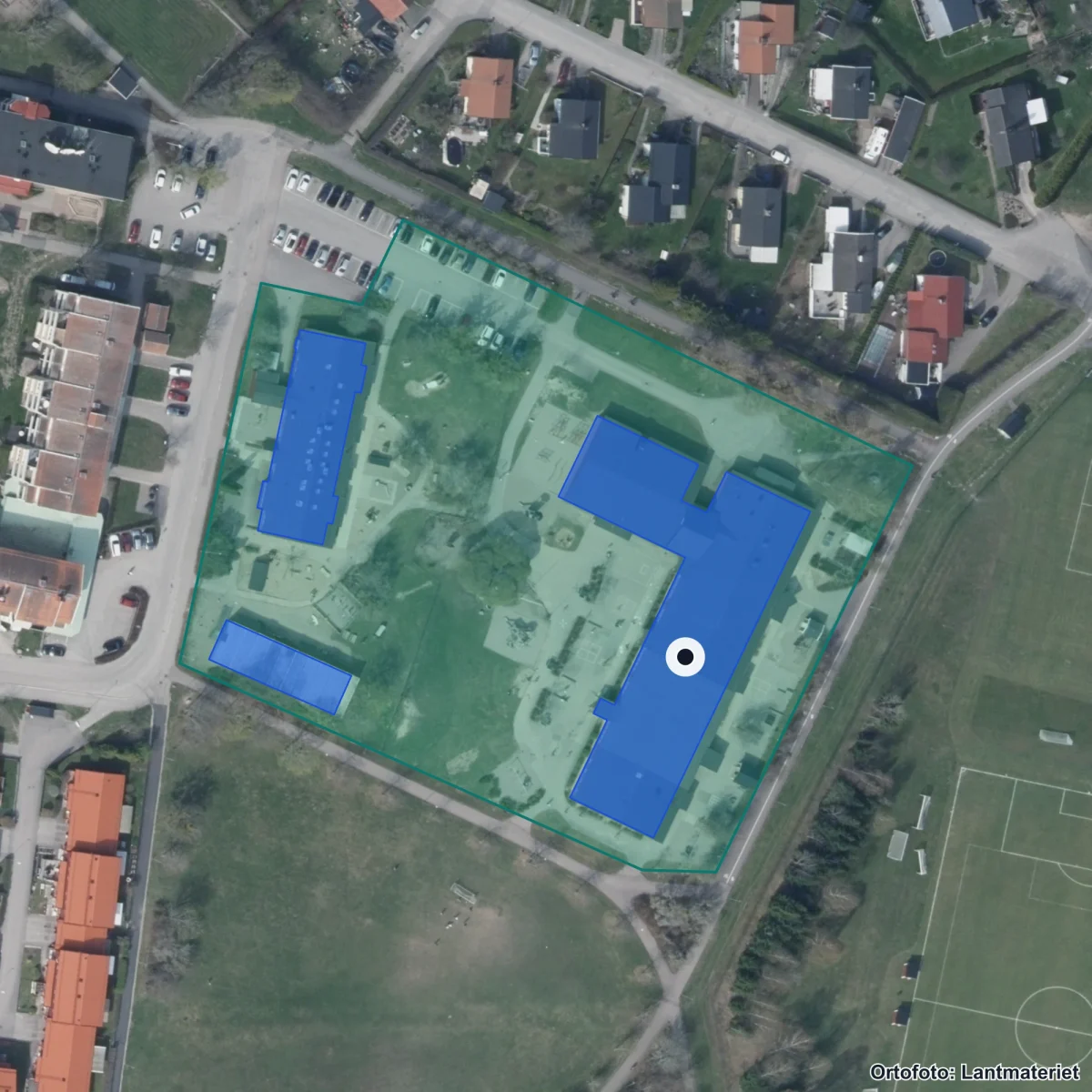 Flygbild över Västerskolan, ortofoto från Lantmäteriet