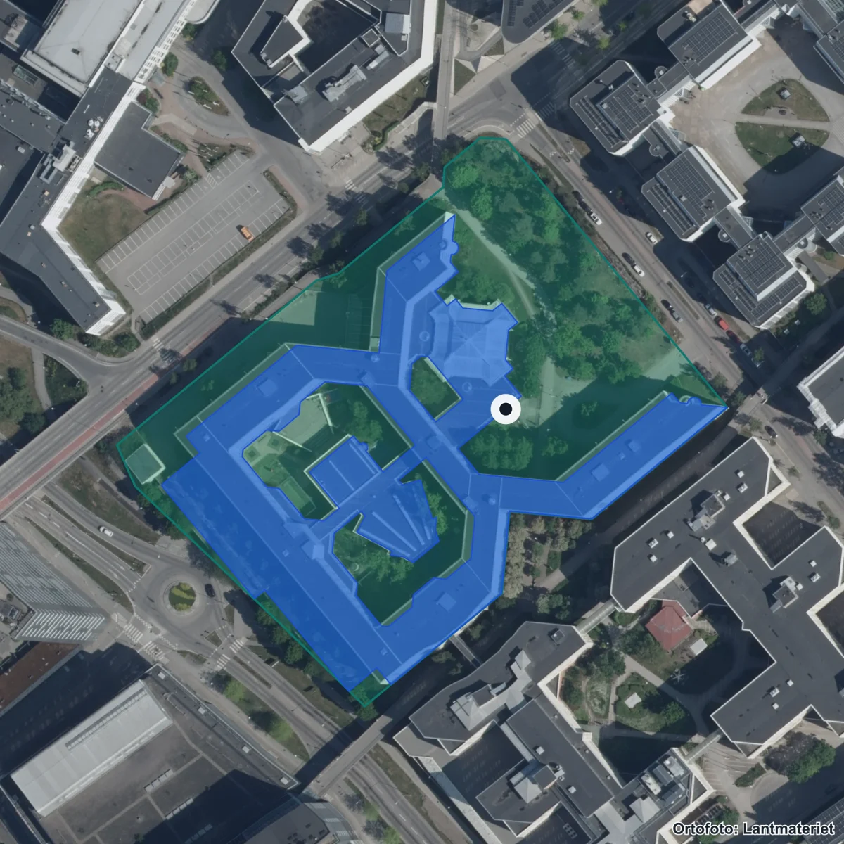 Flygbild över Norrbyskolan, ortofoto från Lantmäteriet