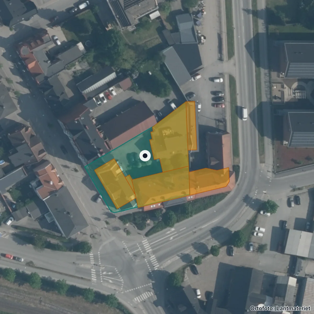 Flygbild över Slimmingeby skola, ortofoto från Lantmäteriet