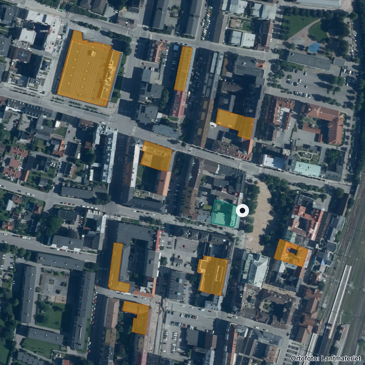 Flygbild över Central Insamlingsenhet, ortofoto från Lantmäteriet