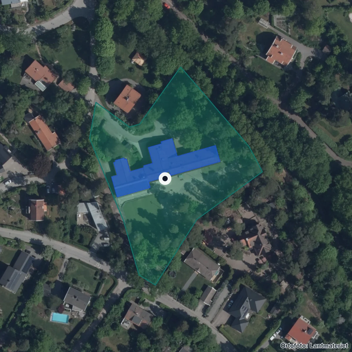 Flygbild över Elevverket, ortofoto från Lantmäteriet