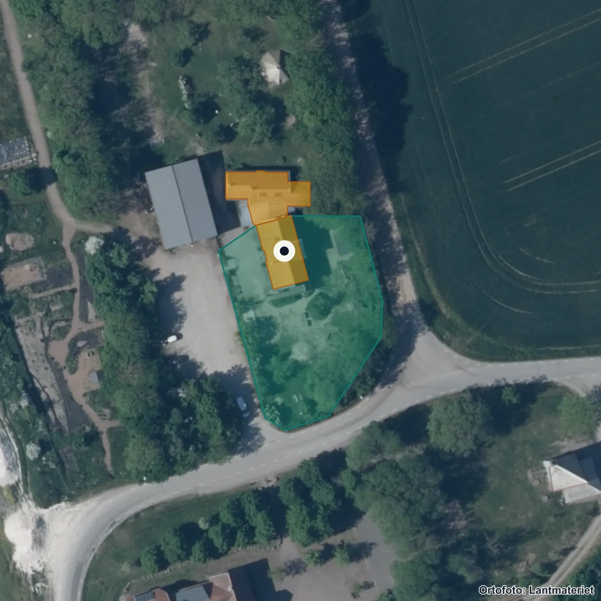 Flygbild över Lunds Waldorfskola, ortofoto från Lantmäteriet