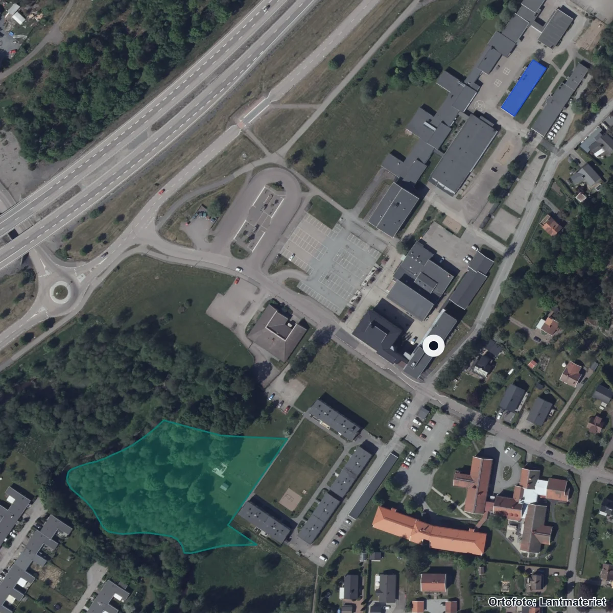 Flygbild över Centrala stödenheten, ortofoto från Lantmäteriet