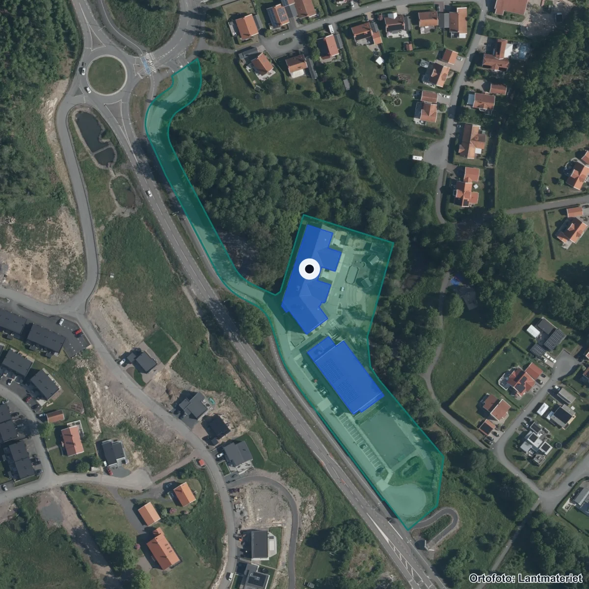 Flygbild över Torps skola, ortofoto från Lantmäteriet