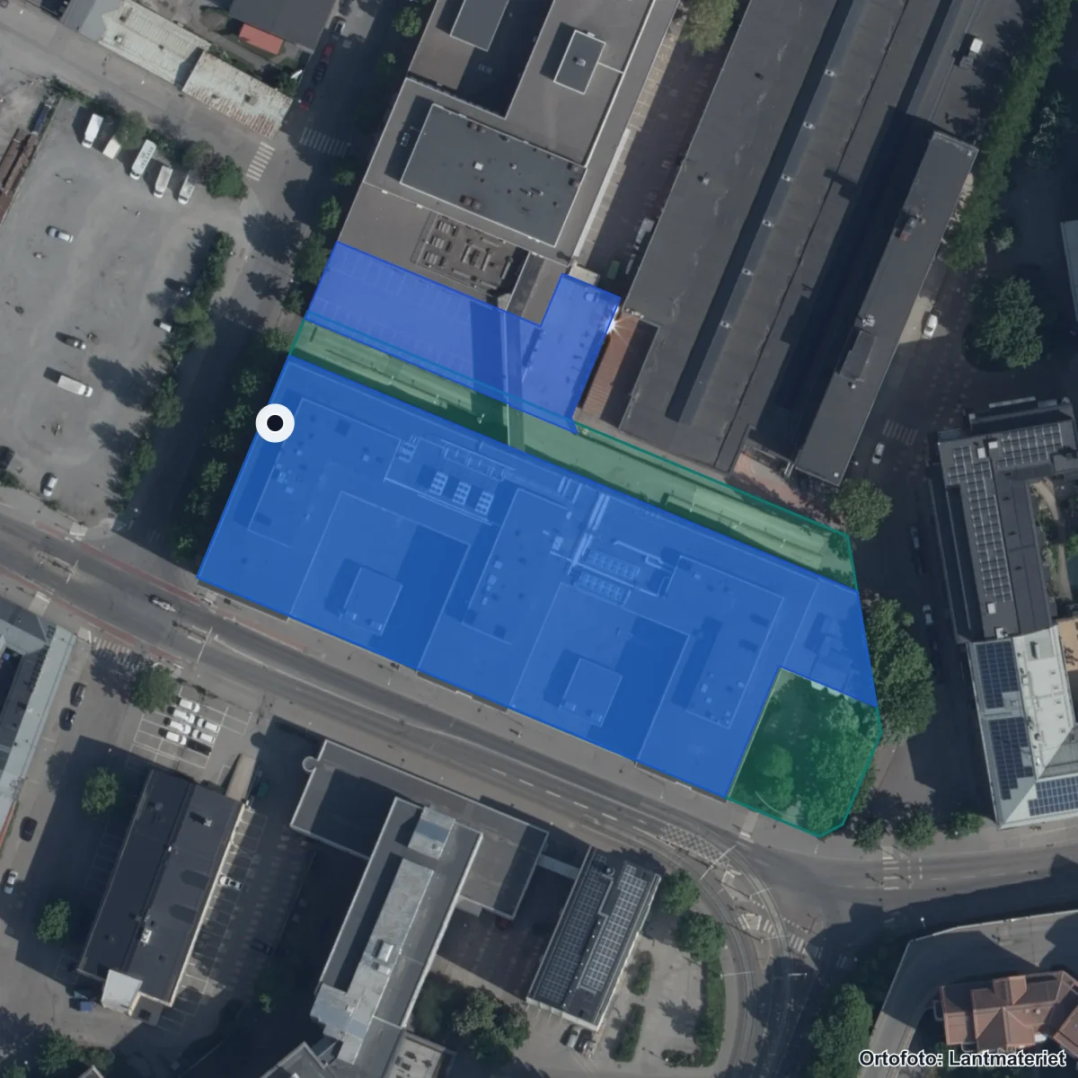 Flygbild över Djurgymnasiet Stockholm, ortofoto från Lantmäteriet