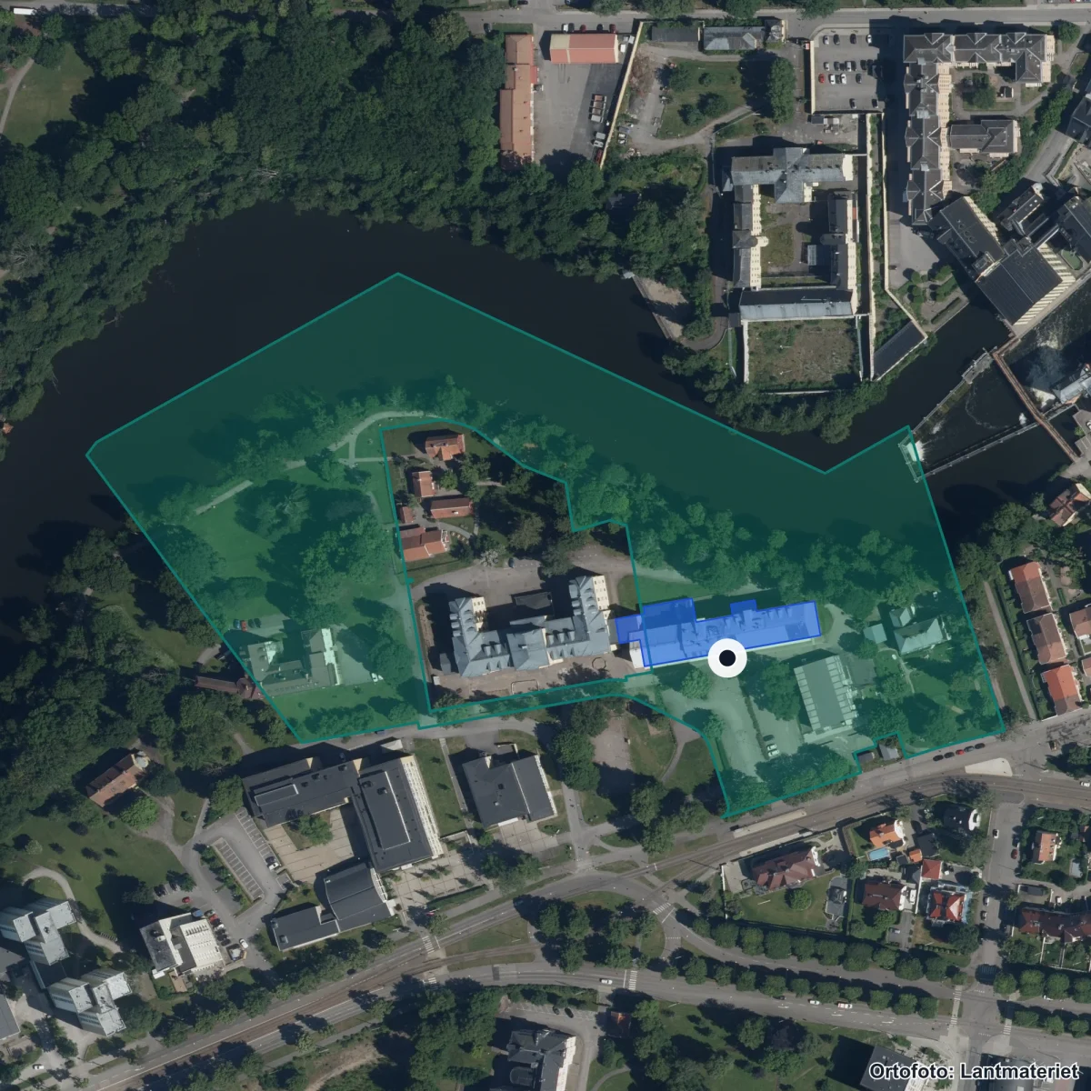 Aerial view of S:t Olofsskolan, orthophoto from Lantmäteriet