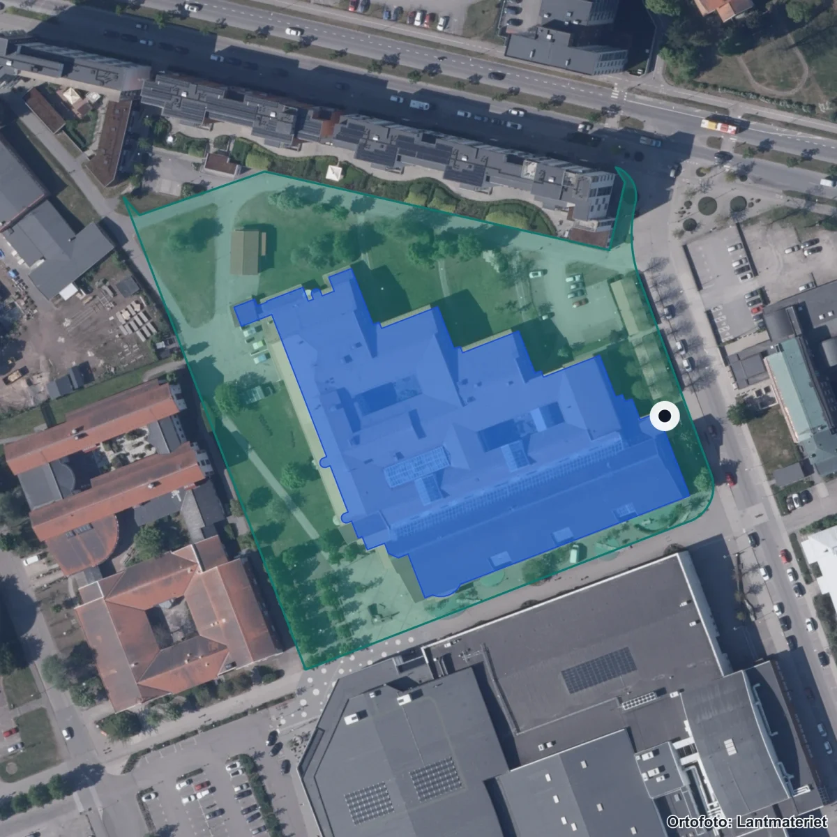 Aerial view of Jenny Nyströmskolan, orthophoto from Lantmäteriet