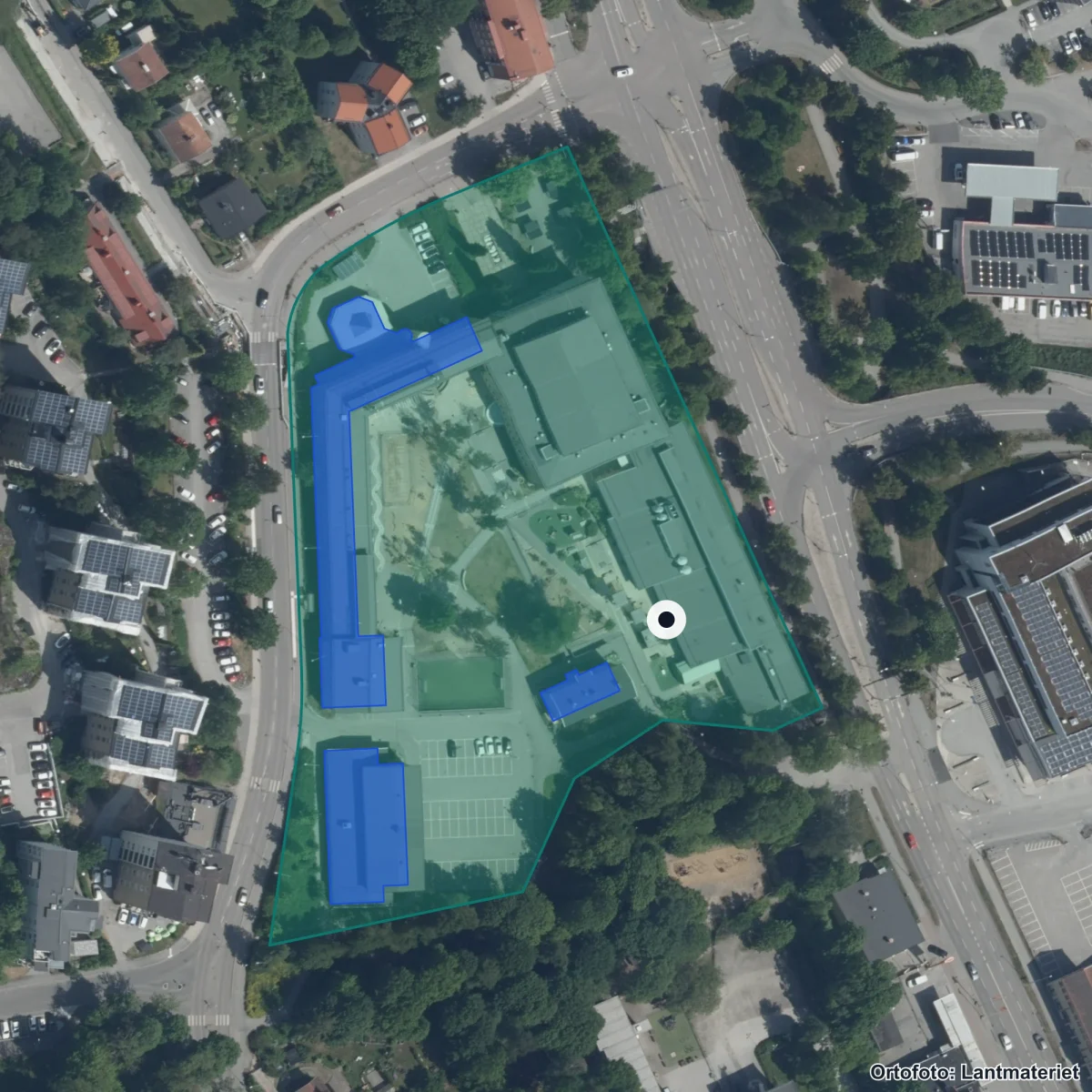 Flygbild över Braxens Förskola, ortofoto från Lantmäteriet