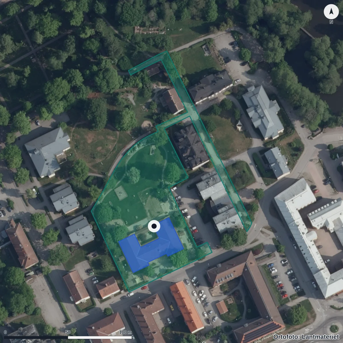 Flygbild över Annagårdens Förskola, ortofoto från Lantmäteriet