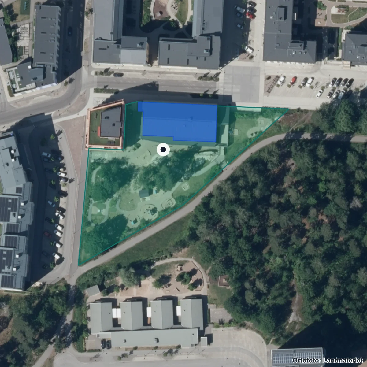 Flygbild över Honnörsgatan 4, ortofoto från Lantmäteriet