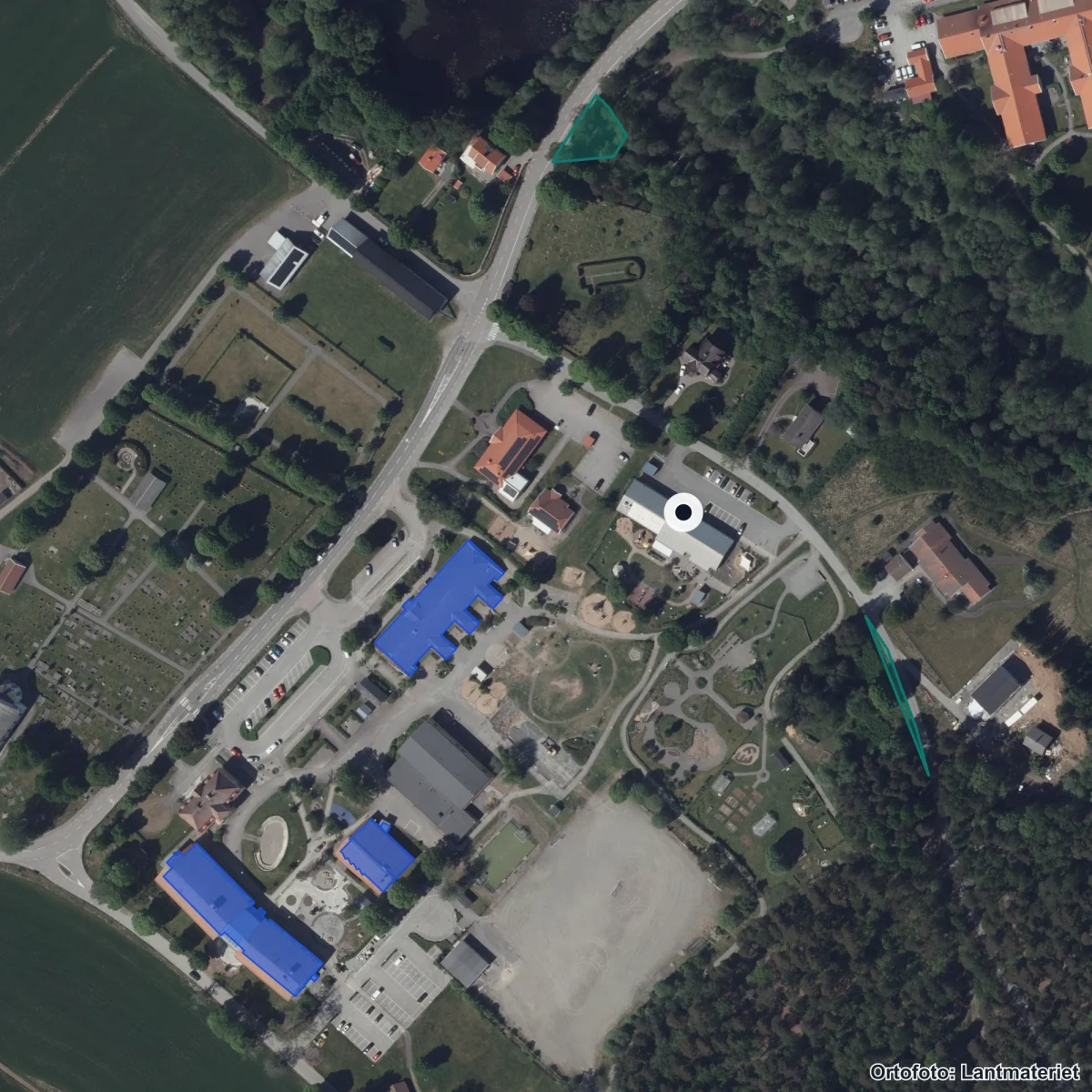 Flygbild över Hedens Förskola, ortofoto från Lantmäteriet