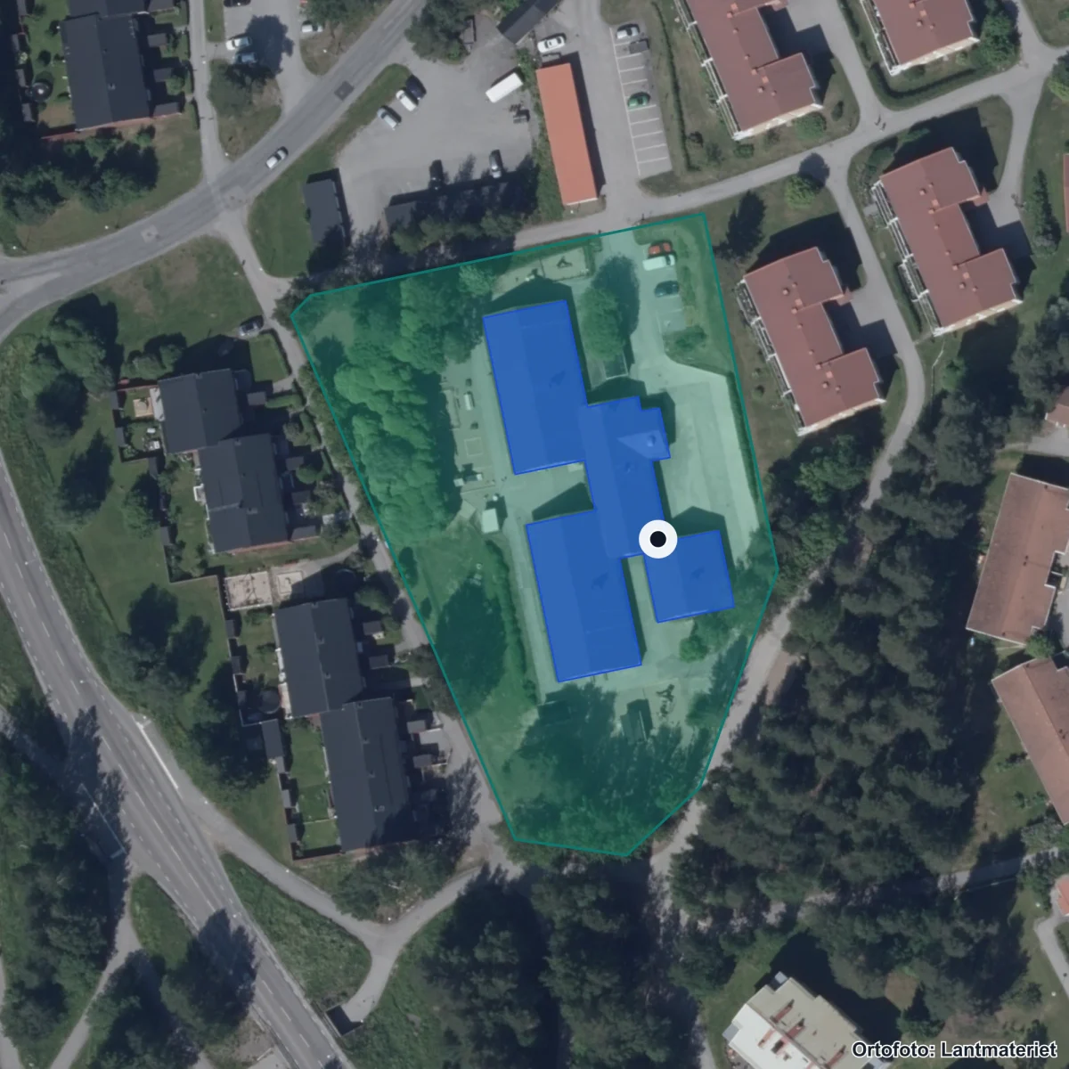 Flygbild över Brisens Förskola, ortofoto från Lantmäteriet