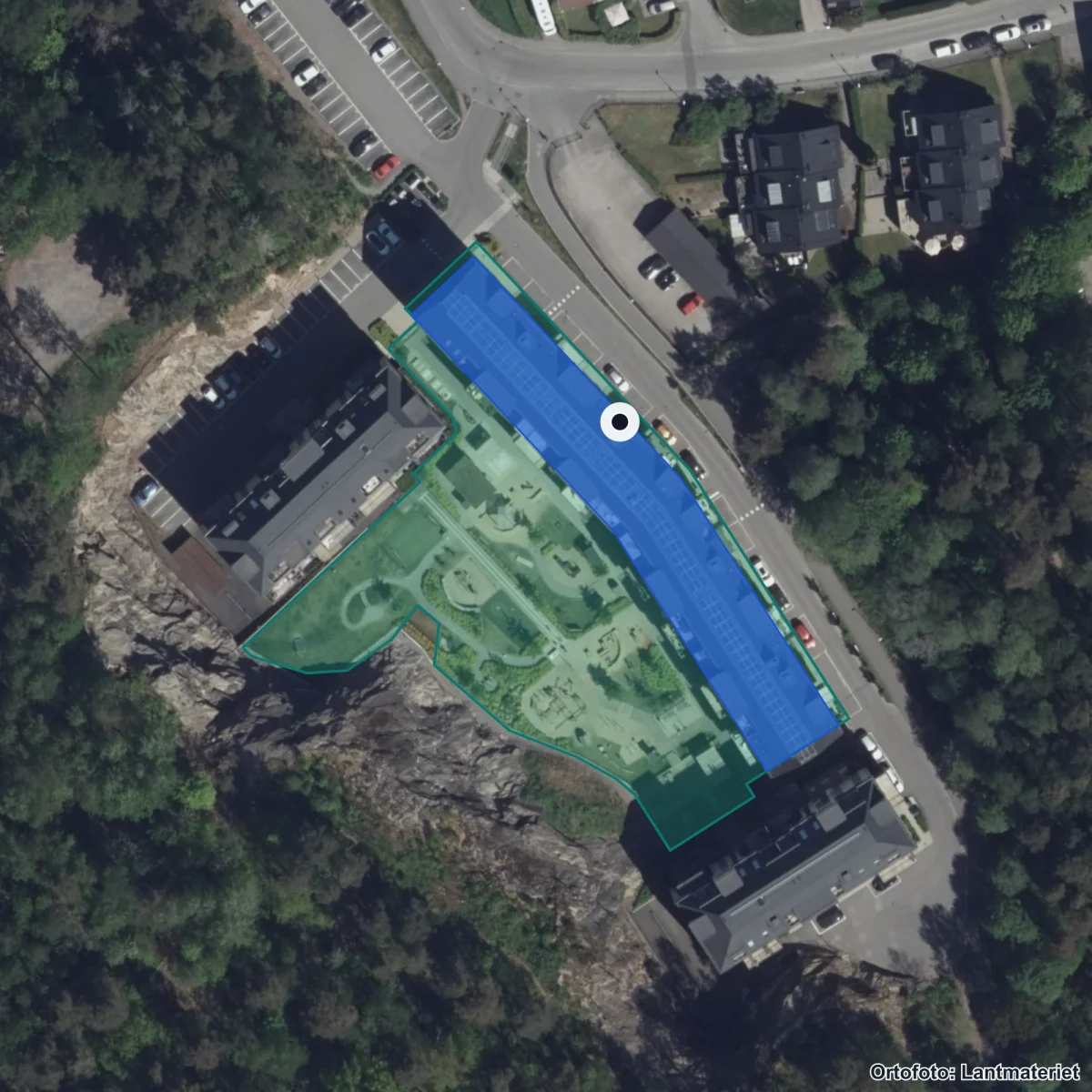 Flygbild över Lundens Förskola, ortofoto från Lantmäteriet