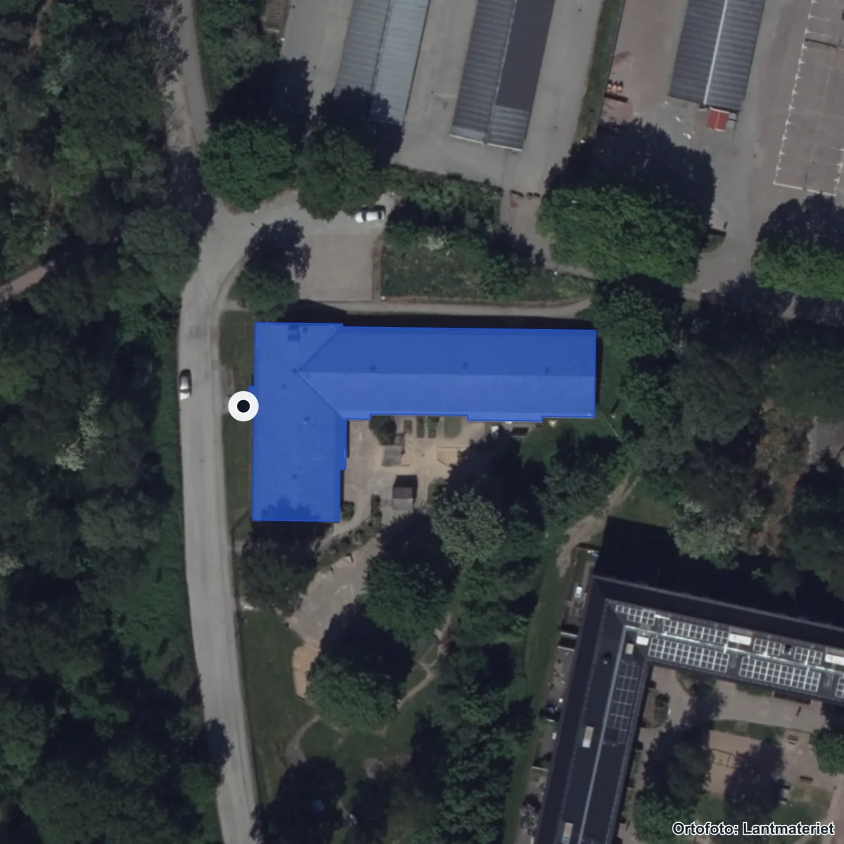 Flygbild över Flygvädersgatan 13 Förskola, ortofoto från Lantmäteriet