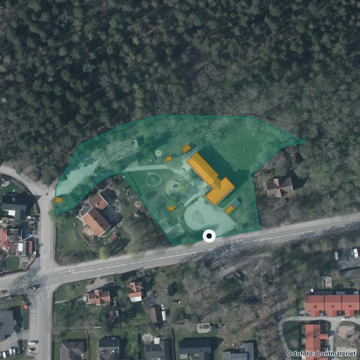 Flygbild över Glommagården, ortofoto från Lantmäteriet