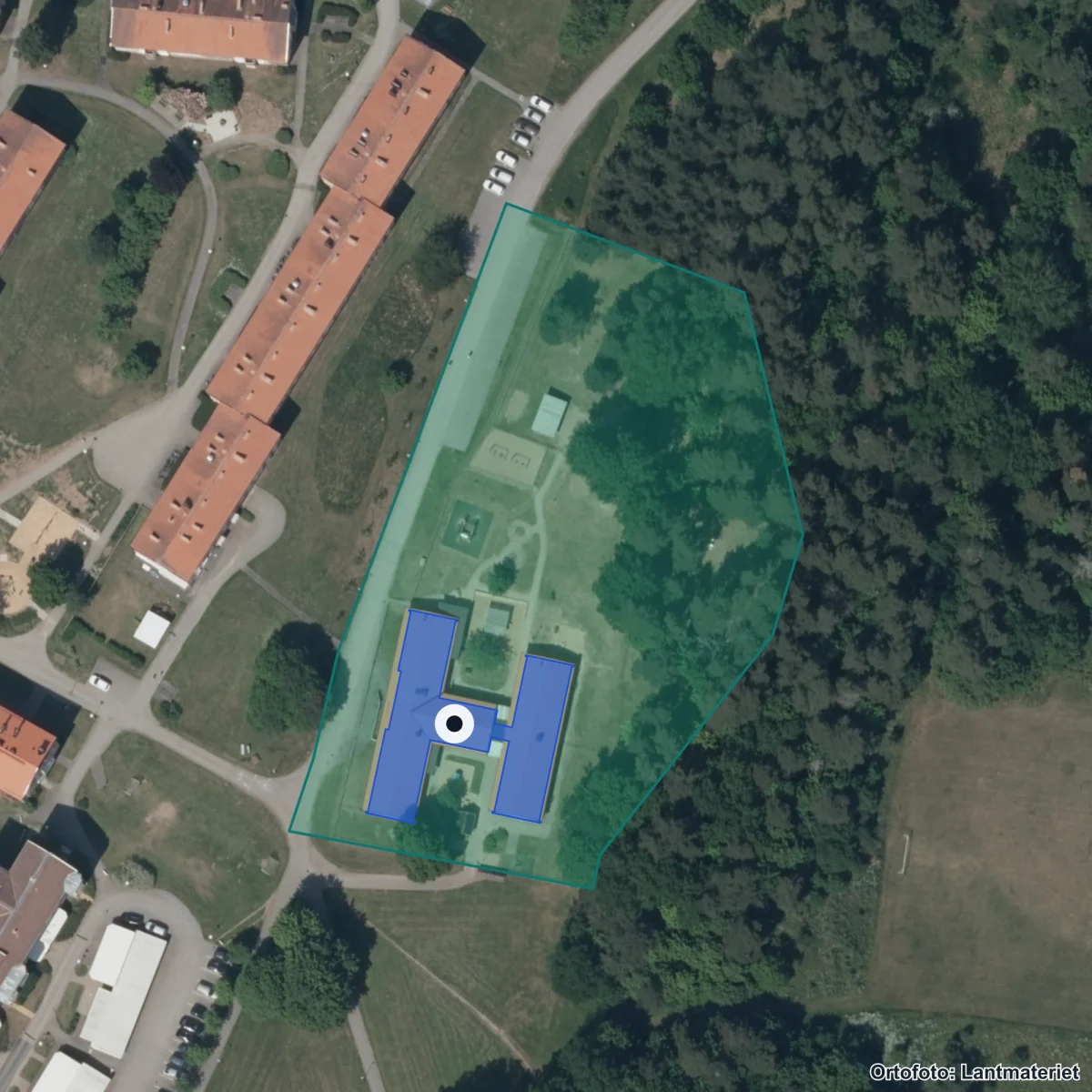 Flygbild över Tunets Förskola, ortofoto från Lantmäteriet