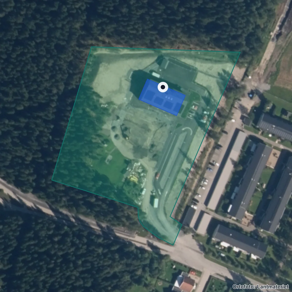 Flygbild över Förskolan Lillsjön, ortofoto från Lantmäteriet