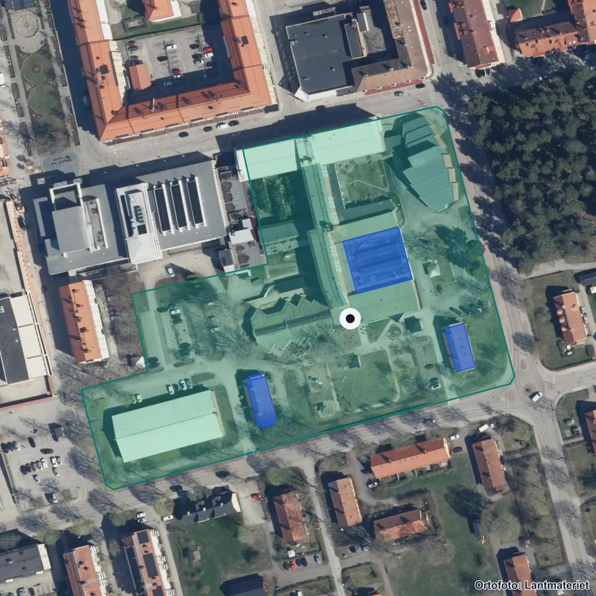 Flygbild över Flygande Draken Förskola, ortofoto från Lantmäteriet