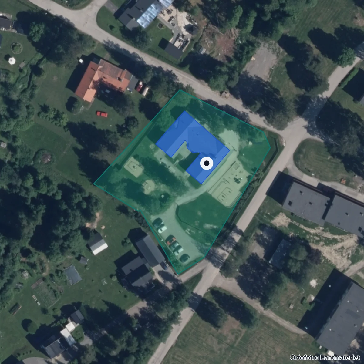 Flygbild över Väja Förskola, ortofoto från Lantmäteriet