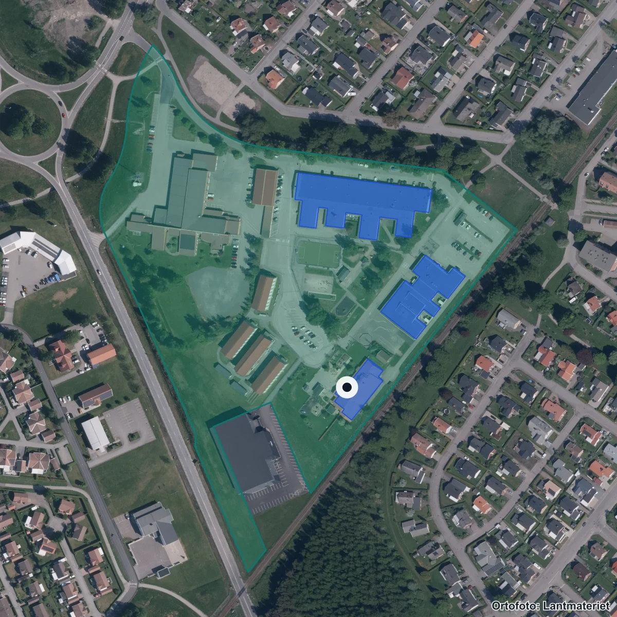 Flygbild över Lilleskogs Förskola, ortofoto från Lantmäteriet