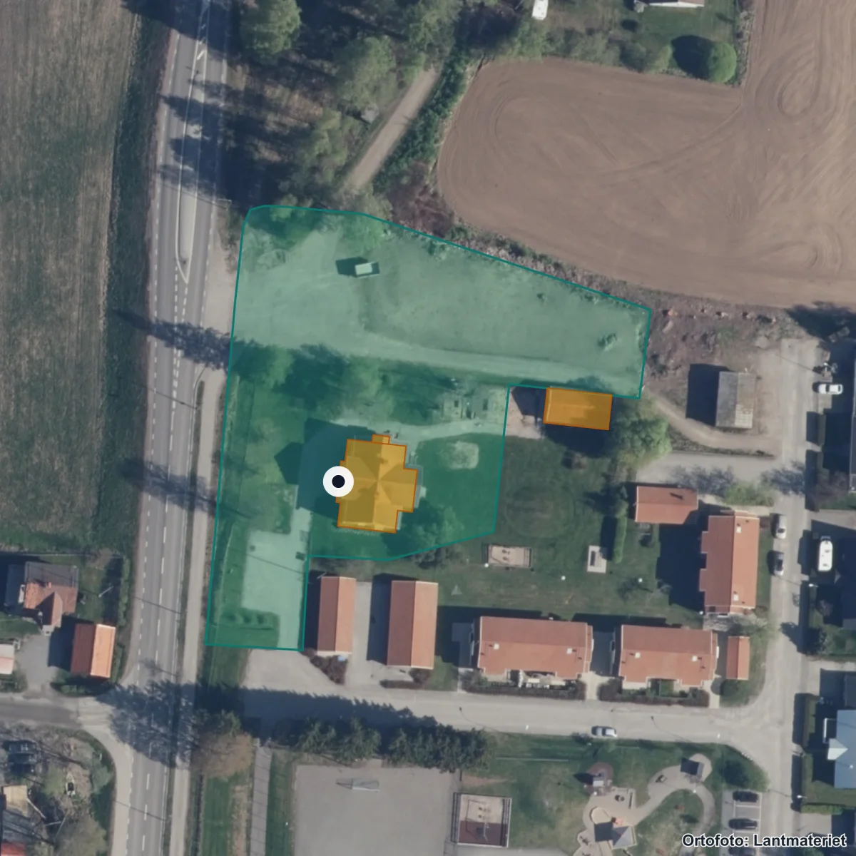 Flygbild över Vallsta Förskola, ortofoto från Lantmäteriet