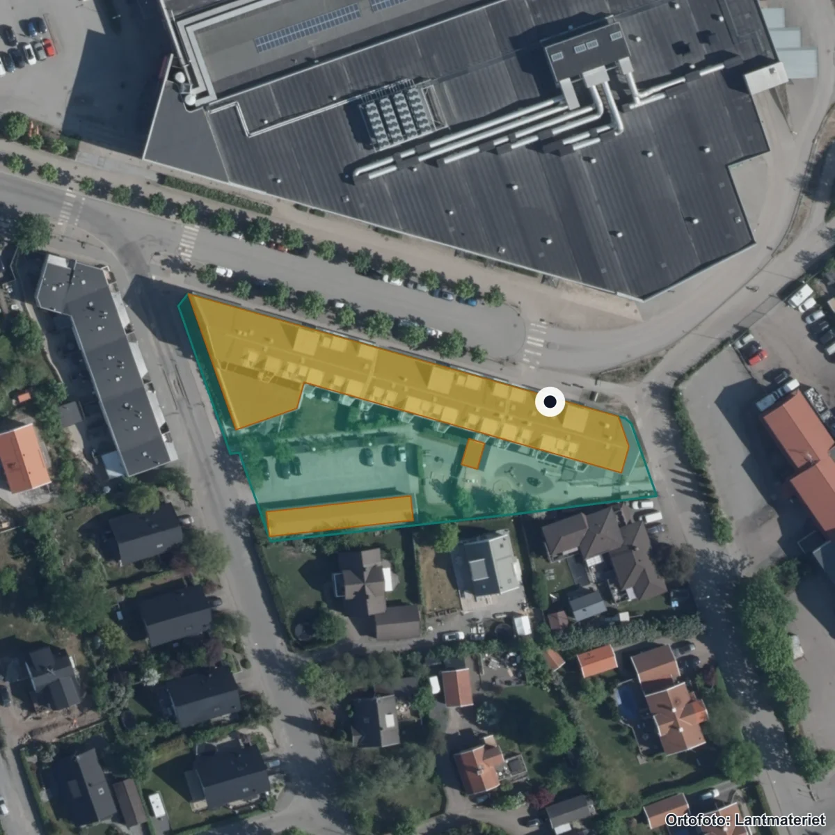 Flygbild över Förskolan Abakus, ortofoto från Lantmäteriet