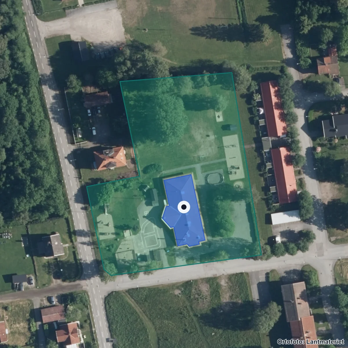 Flygbild över Sotterngården, ortofoto från Lantmäteriet
