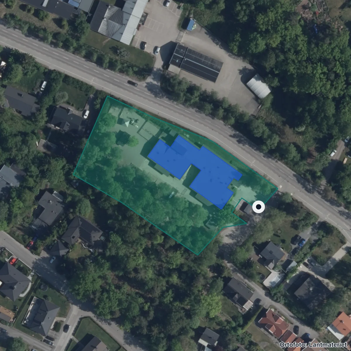 Flygbild över Fölets Förskola, ortofoto från Lantmäteriet