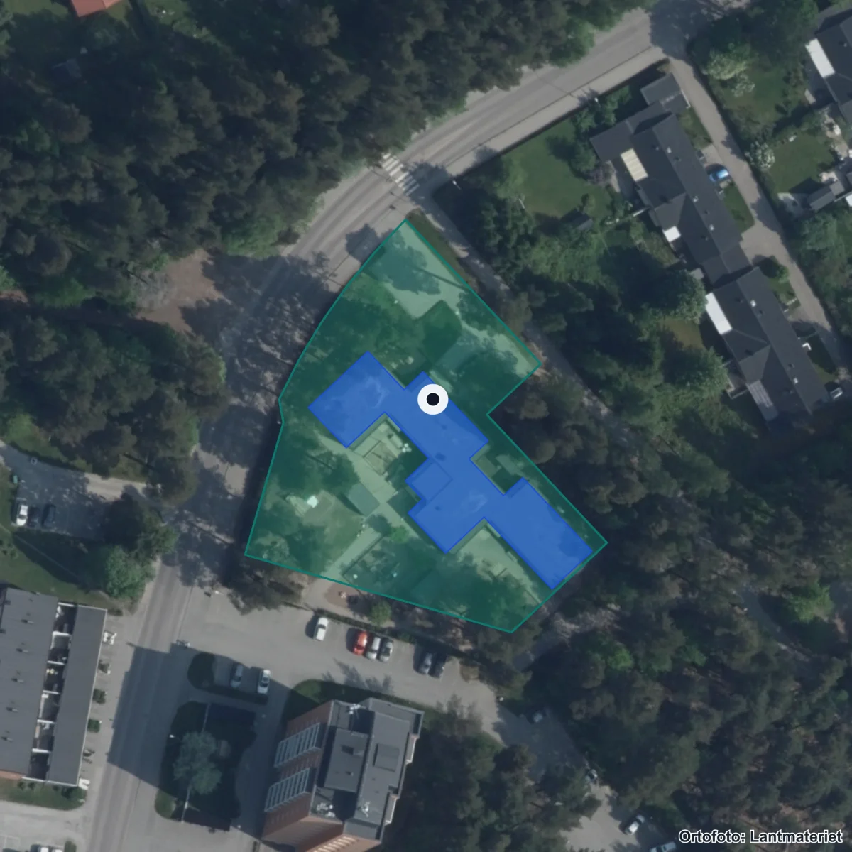 Flygbild över Älvgården, ortofoto från Lantmäteriet
