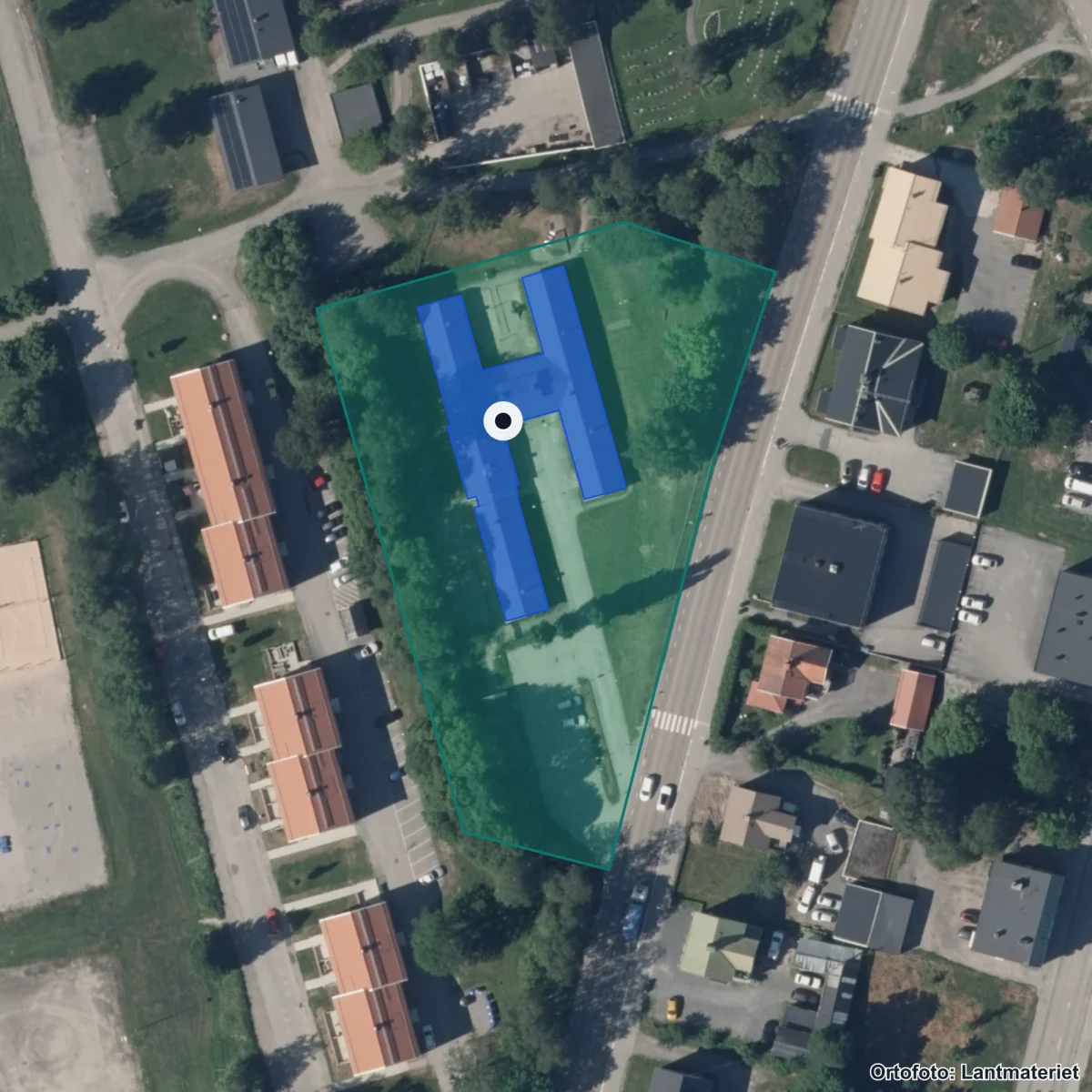 Flygbild över Skärgårdens Förskola, ortofoto från Lantmäteriet
