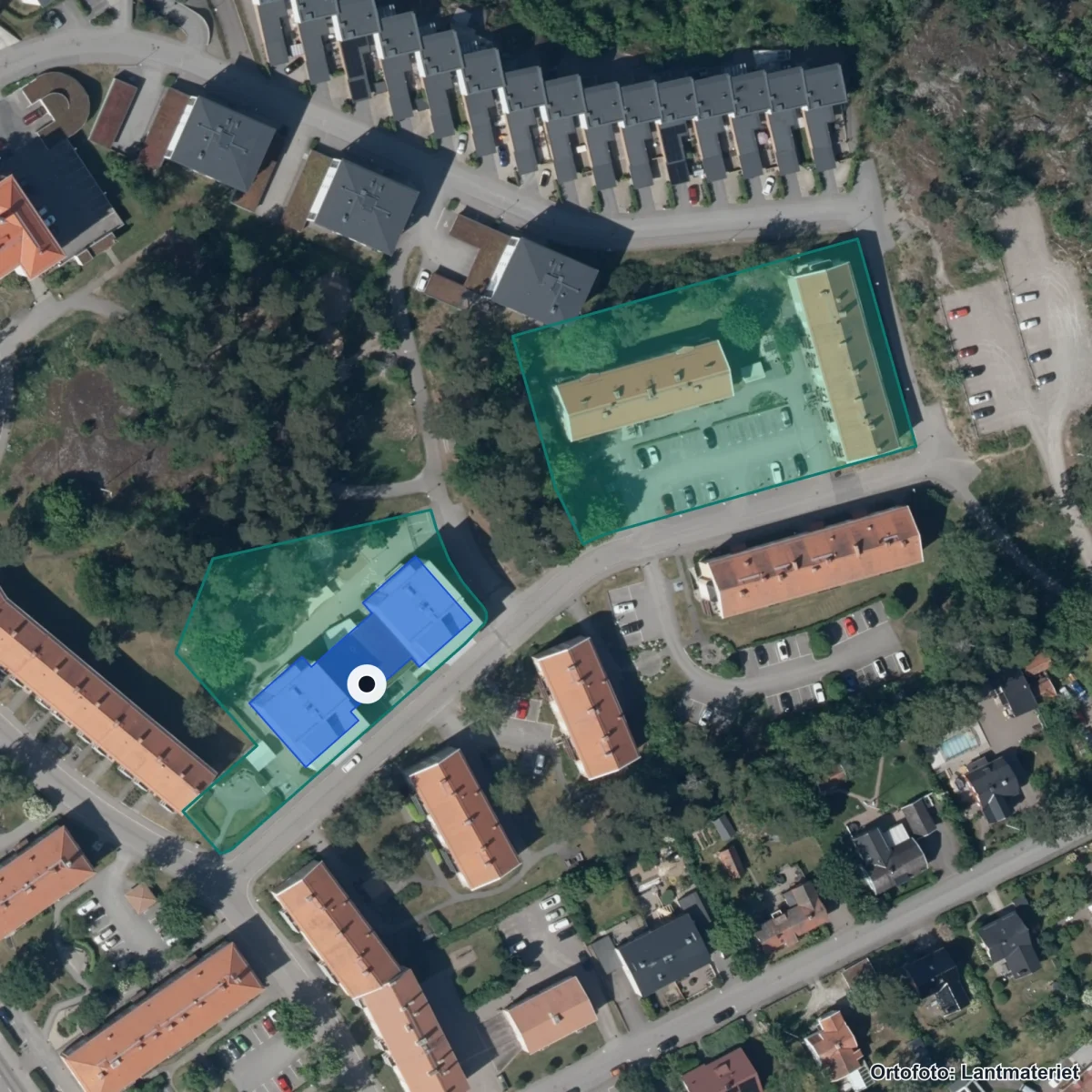 Flygbild över Vårdkasvägen 3, ortofoto från Lantmäteriet