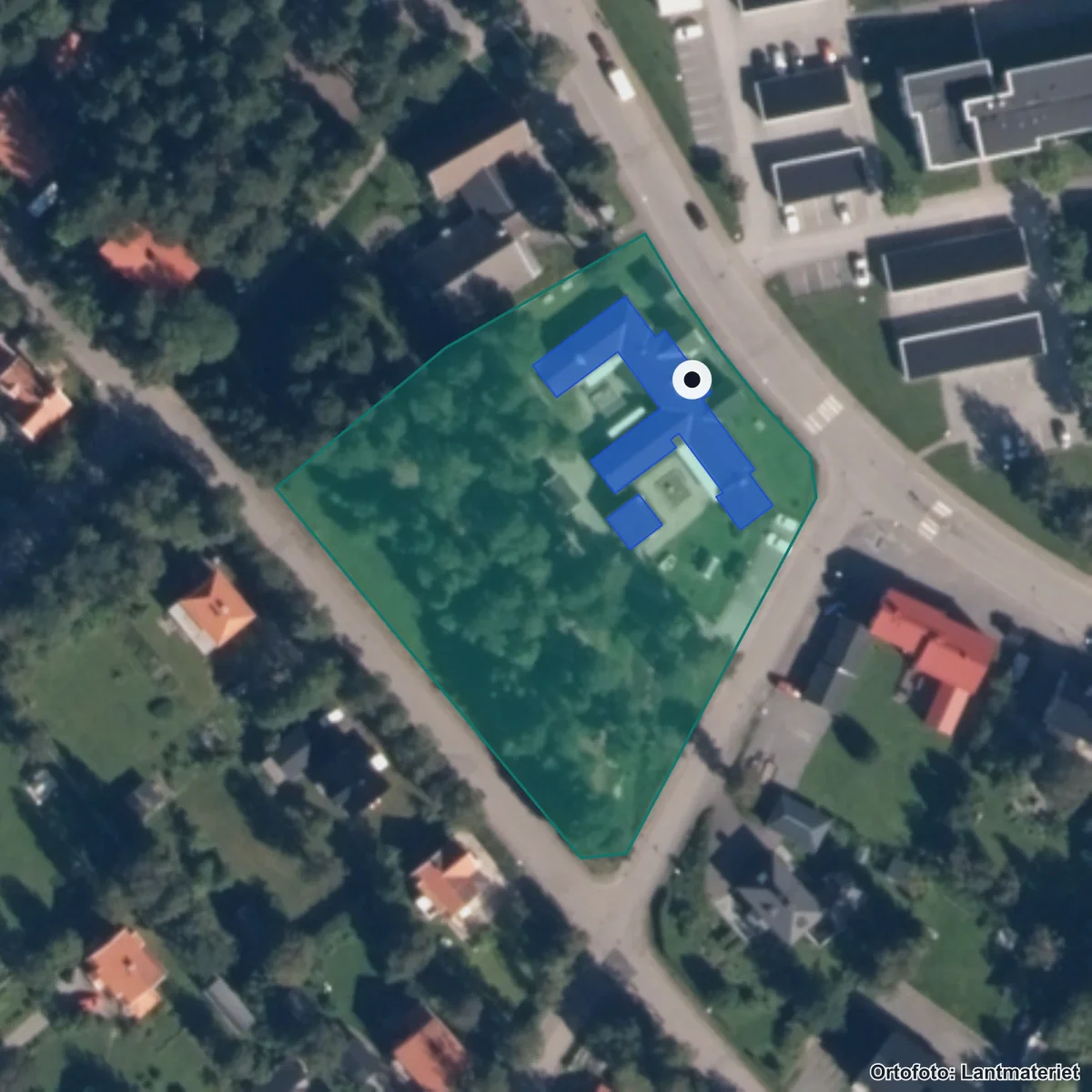 Flygbild över Balders-hage Förskola, ortofoto från Lantmäteriet