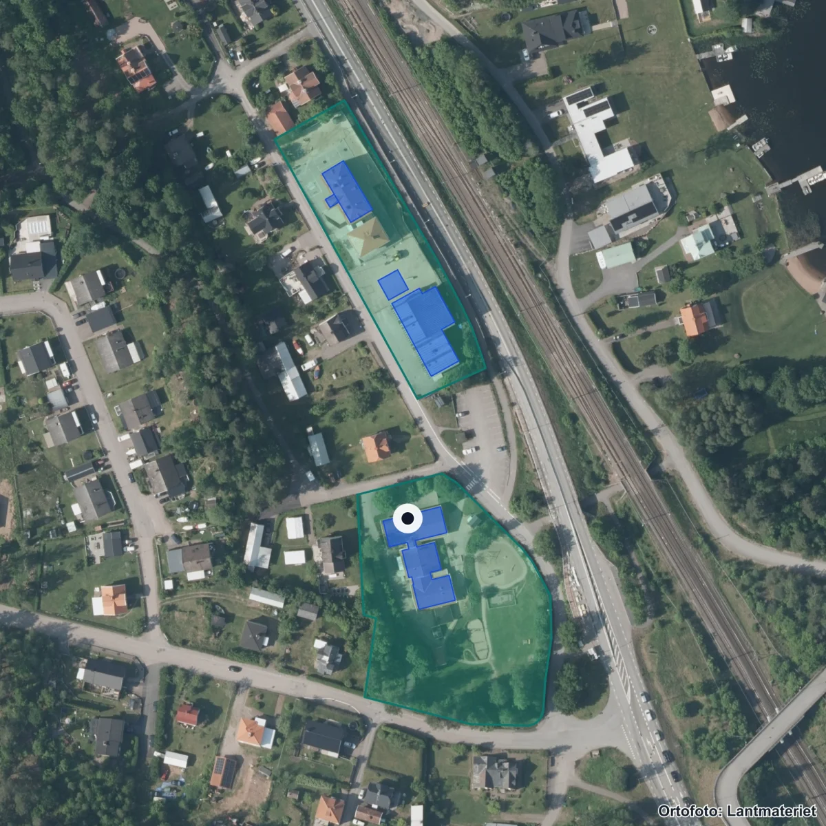 Flygbild över Sommens Förskola, ortofoto från Lantmäteriet