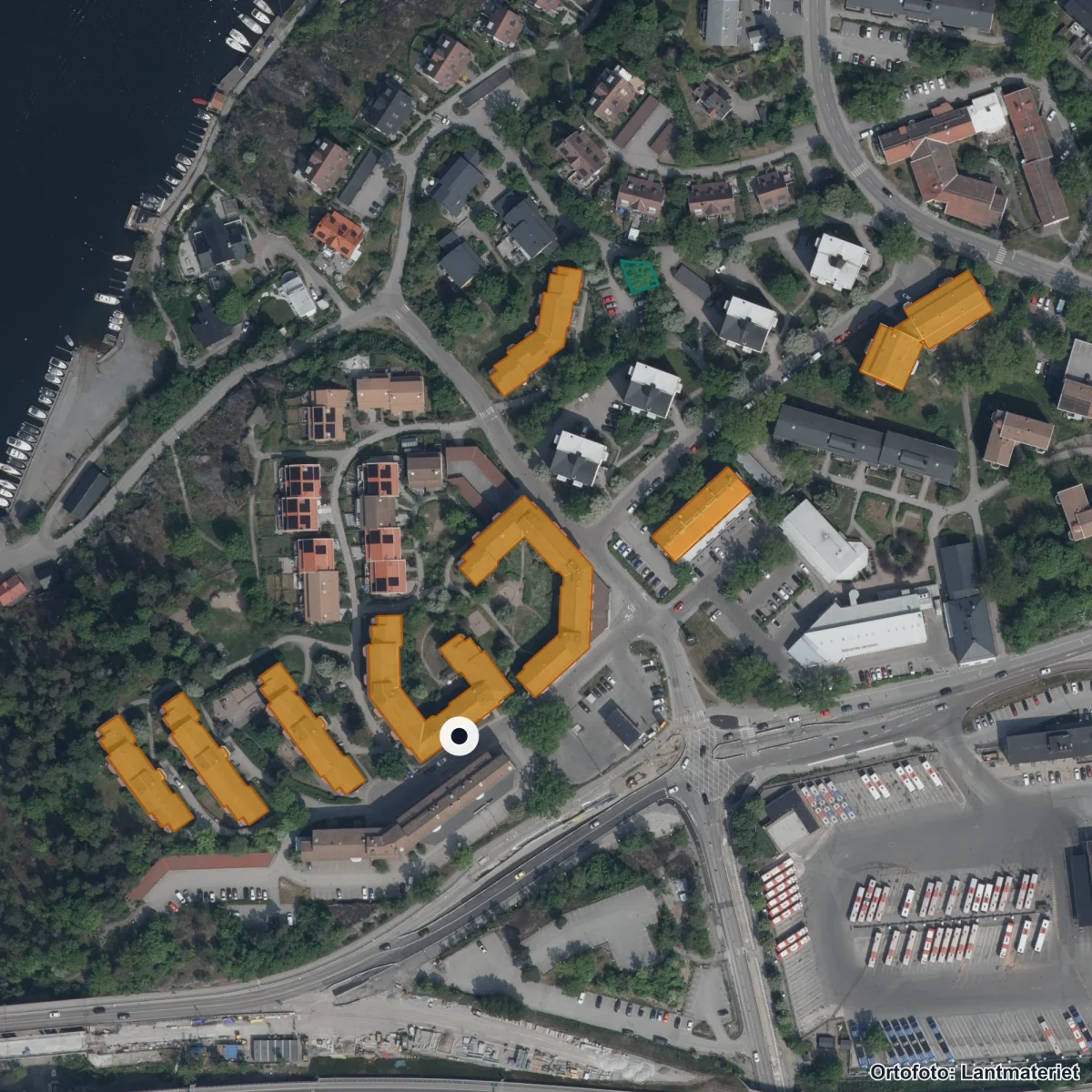 Flygbild över Vilans Förskola, ortofoto från Lantmäteriet