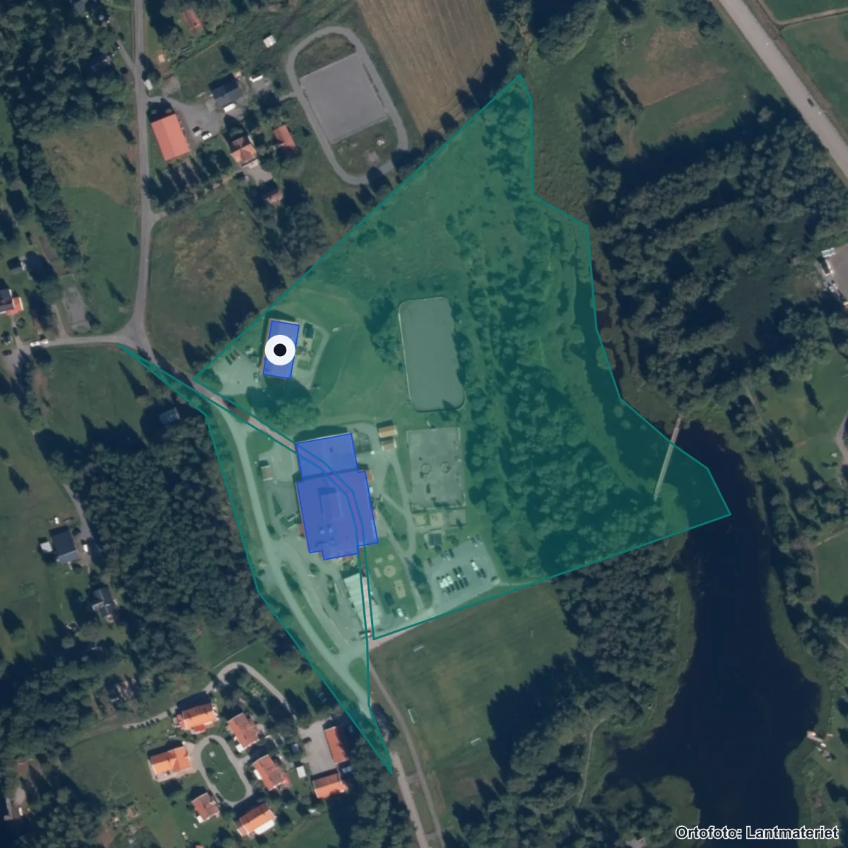 Flygbild över Dungens Förskola, ortofoto från Lantmäteriet