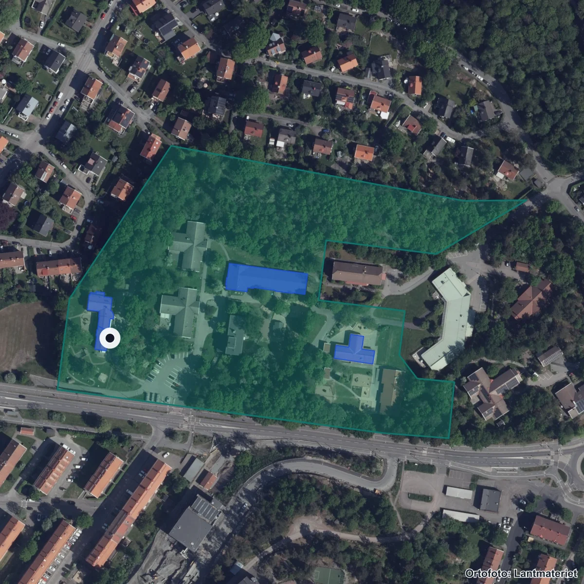 Flygbild över Torpagatan 20 A Förskola, ortofoto från Lantmäteriet