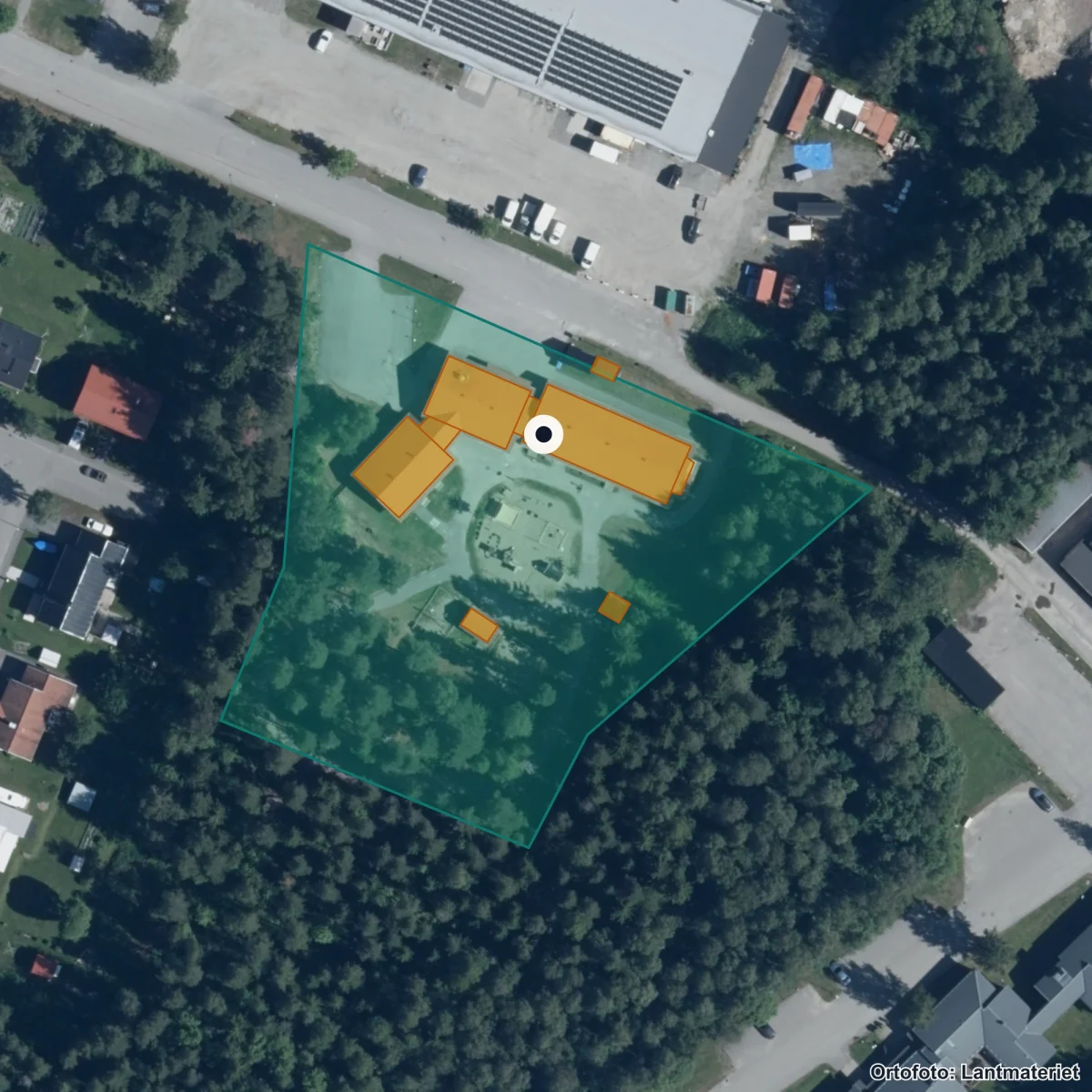 Flygbild över Jonsta Förskola, ortofoto från Lantmäteriet