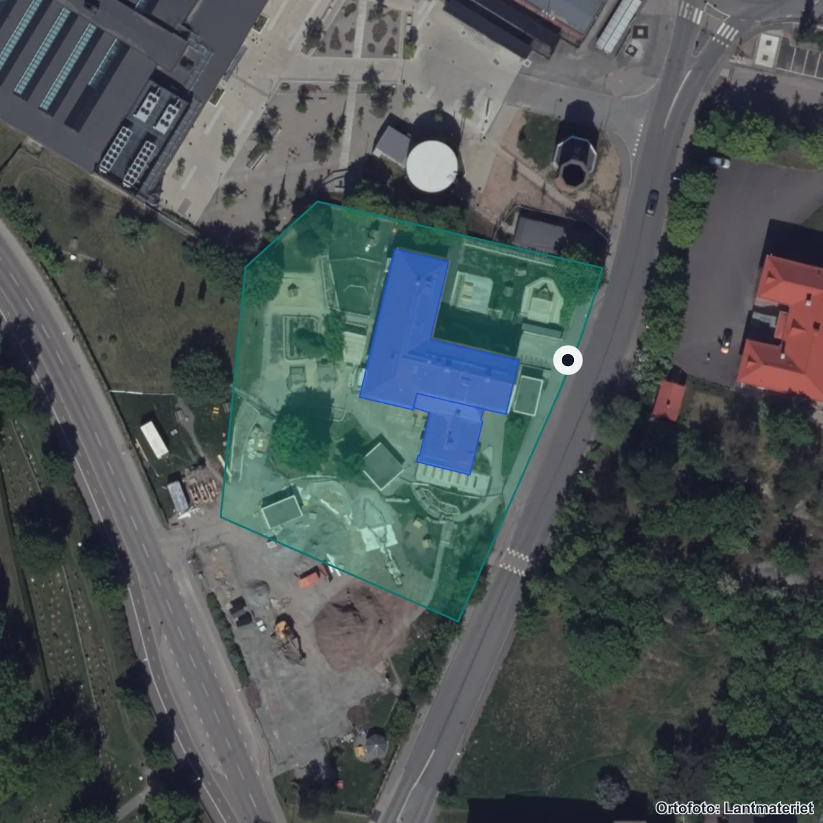 Flygbild över Prästvägen 6 Förskola, ortofoto från Lantmäteriet