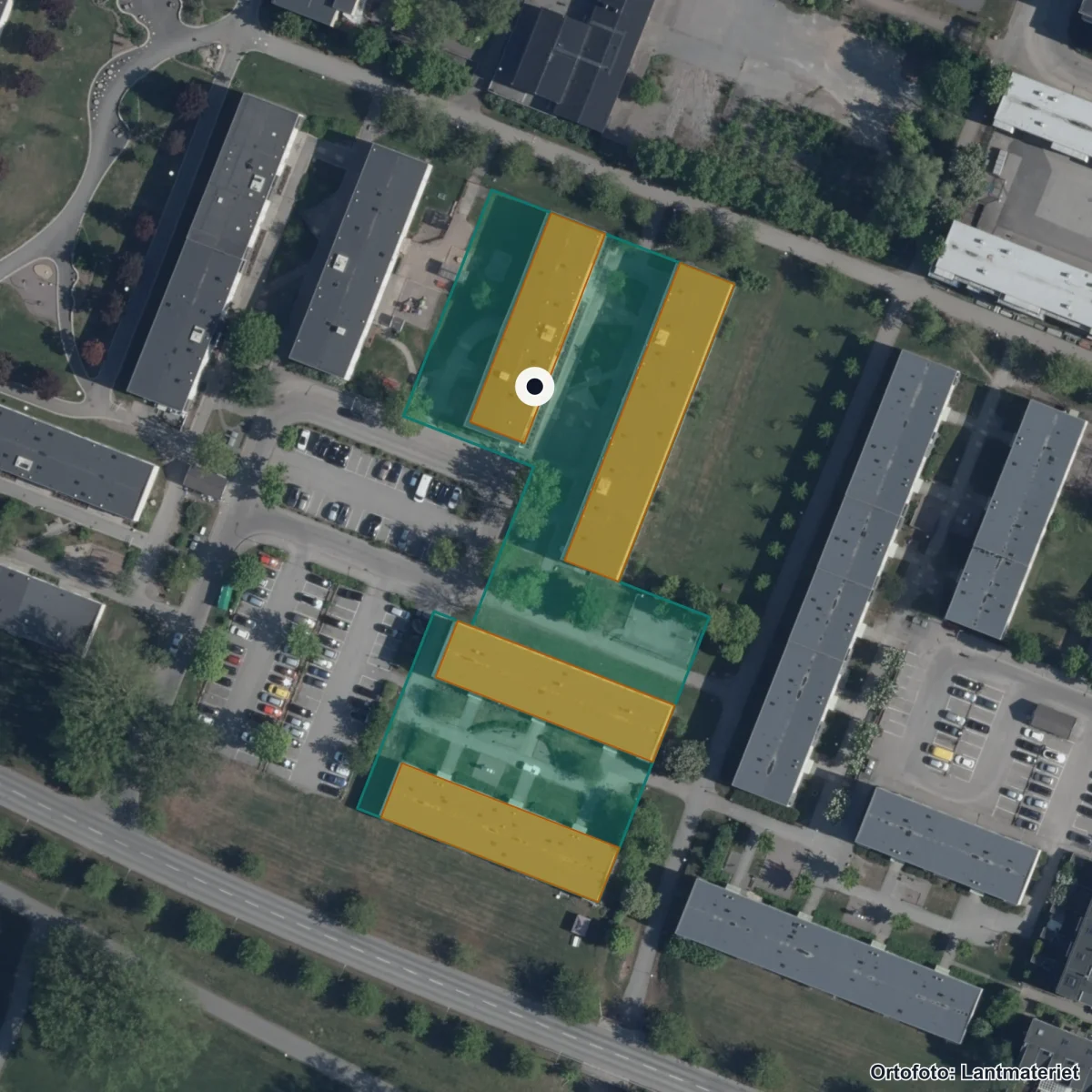 Flygbild över Förskolan Vintergatan, ortofoto från Lantmäteriet