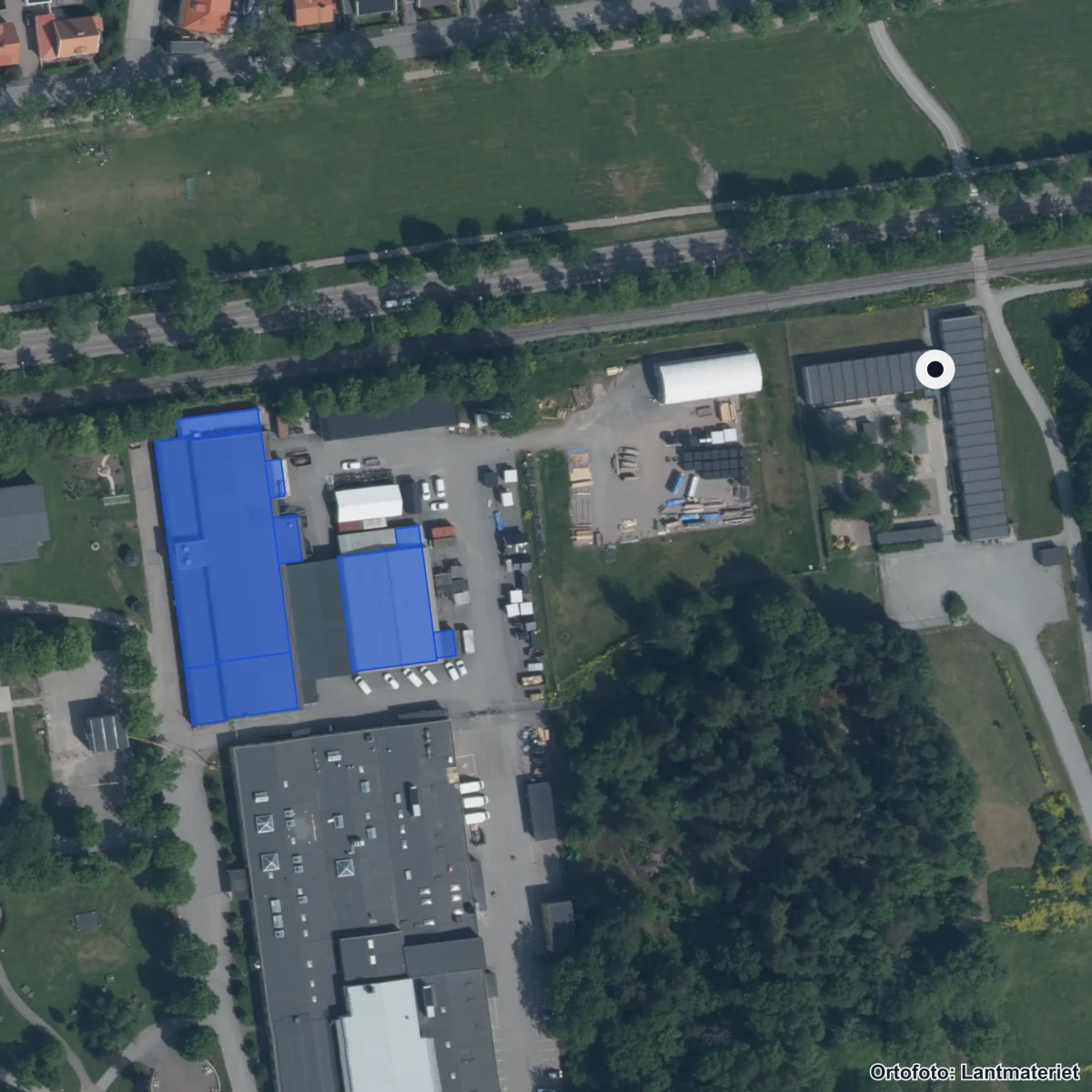 Flygbild över Fålhagsledens Förskola, ortofoto från Lantmäteriet