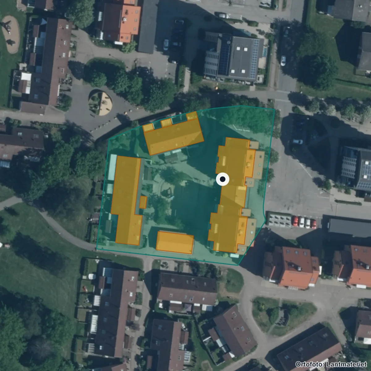 Flygbild över Nyckelpigans Förskola, ortofoto från Lantmäteriet