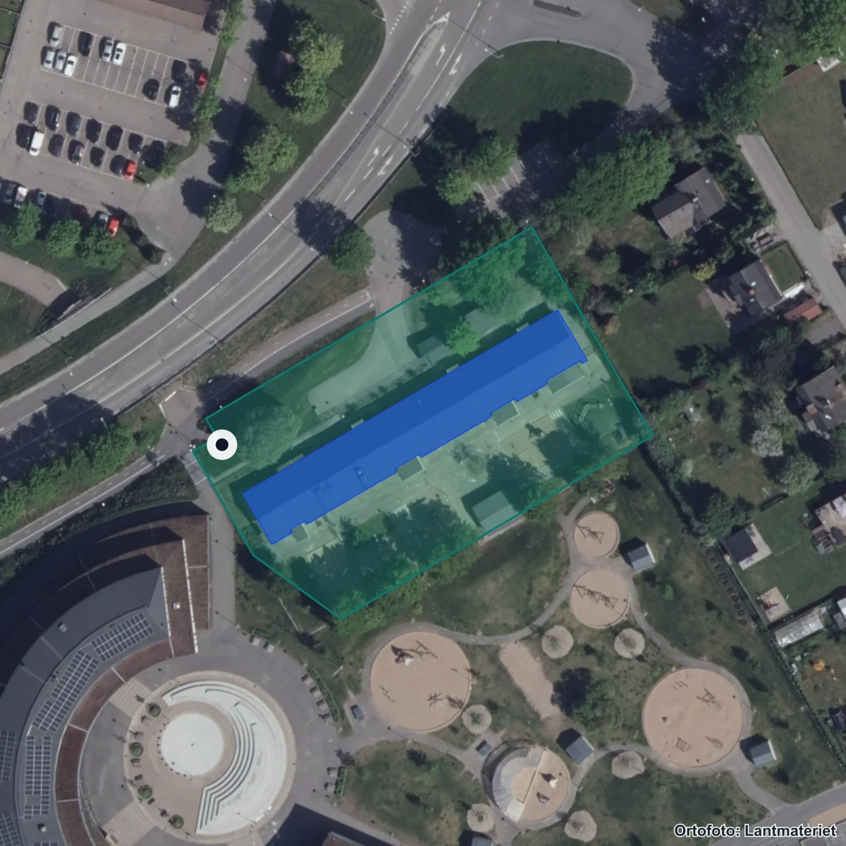 Flygbild över Bollplansgatan 2 Förskola, ortofoto från Lantmäteriet